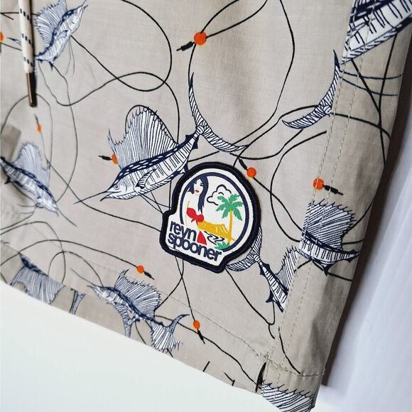 Reyn Spooner Marlin Fish Swim Trunks Shorts Large Gray Lined 7" inseam Fishing - Picture 3 of 12